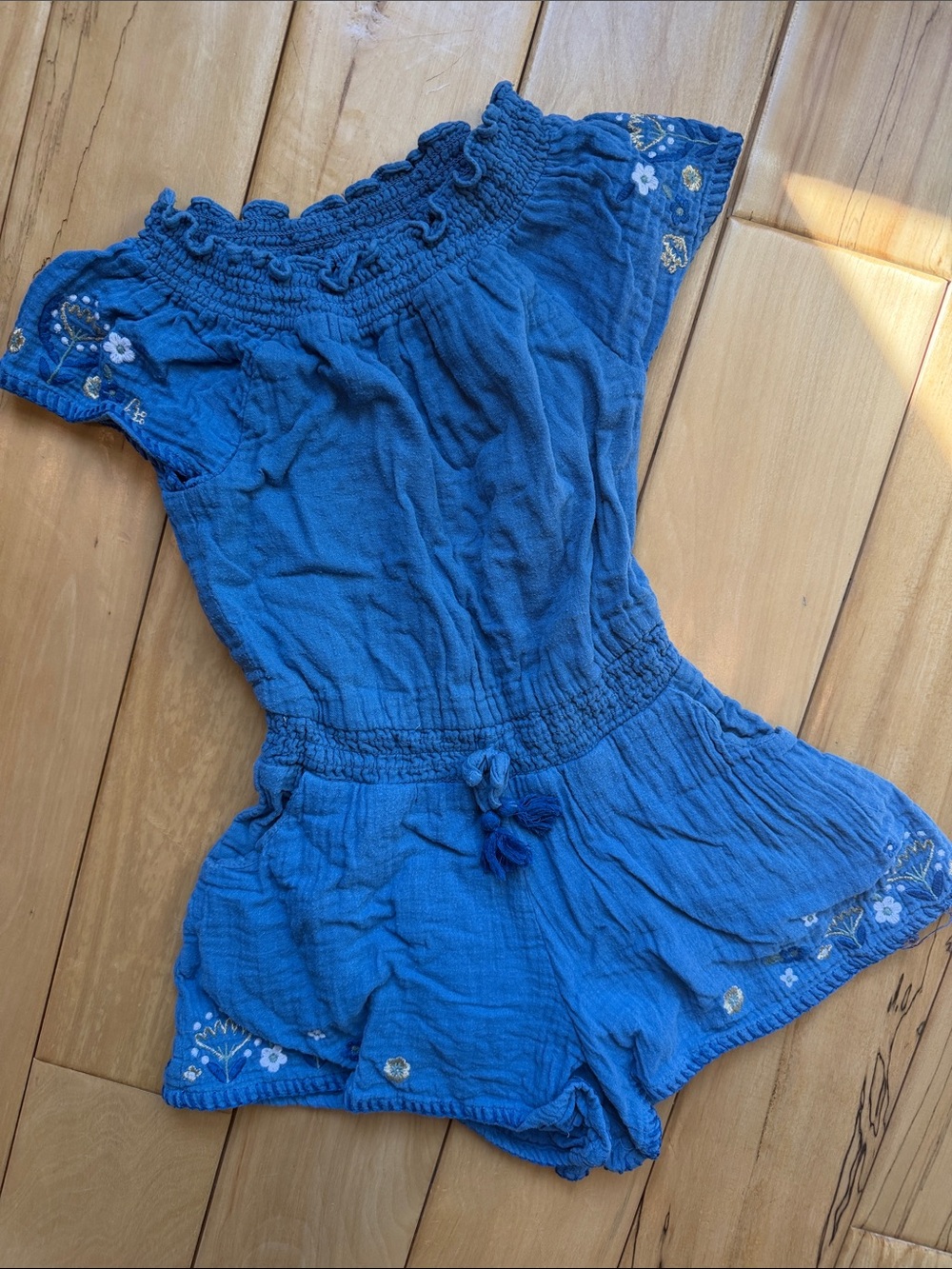Mini Boden - Sz. 6-7 - Blue Embroidered Girls Romper